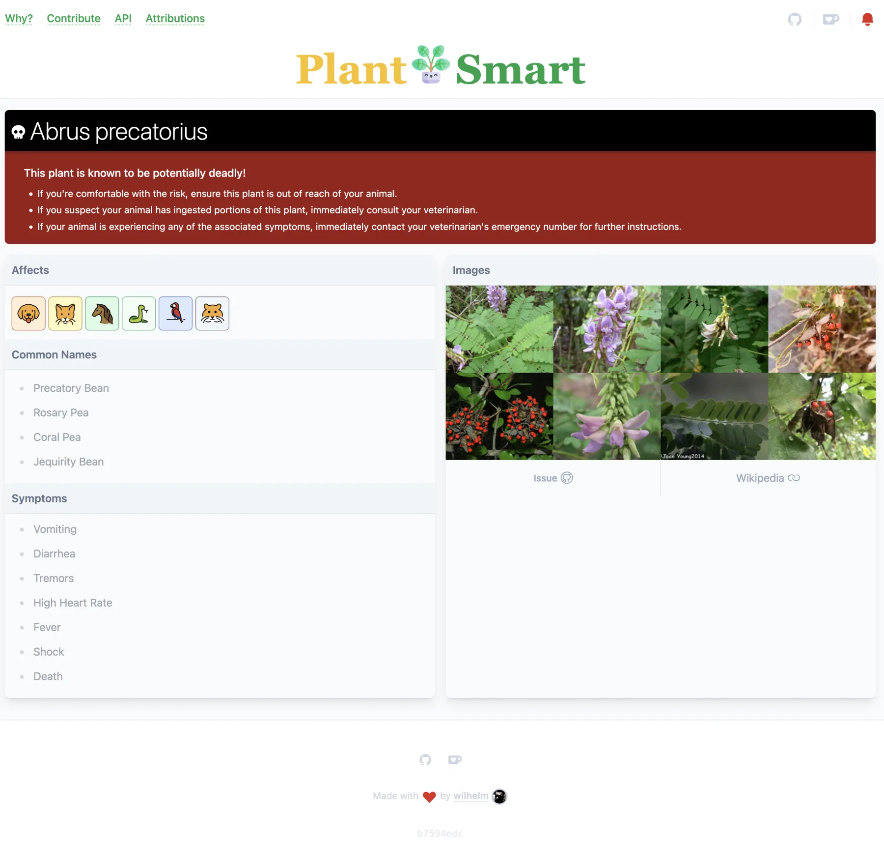 The plant details page before the redesign.